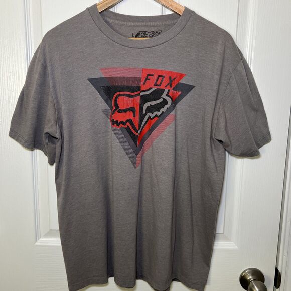 Fox Racing Graphic Logo T-Shirt Mens Large Y2K Vintage Gray Red Grunge Motocross - Picture 1 of 6